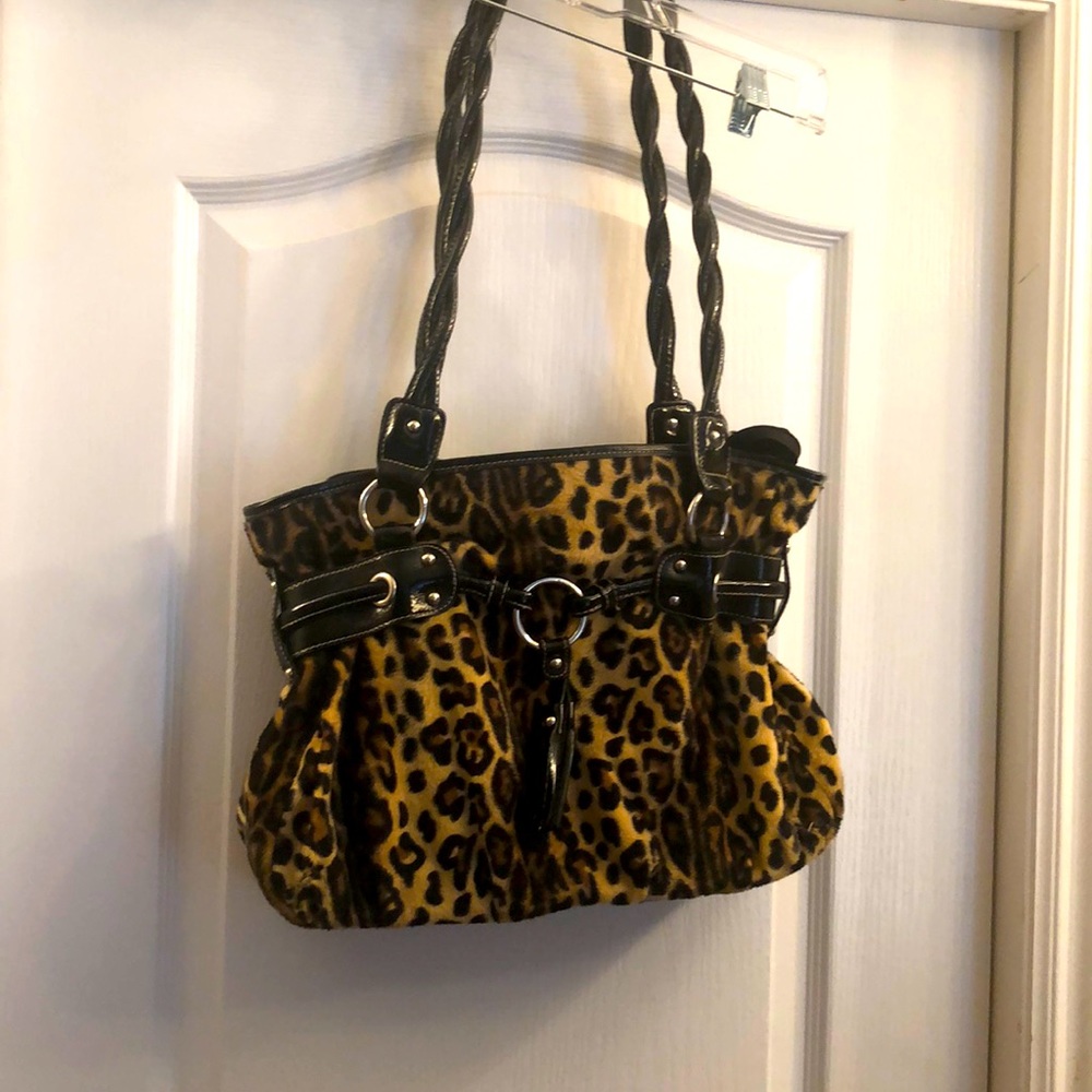 Braided Handle Faux Fur Handbag